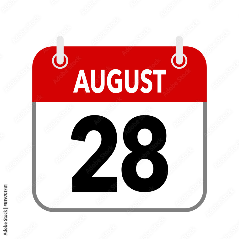 28 August, calendar date icon on white background. 28 August, calendar date icon on white background.
