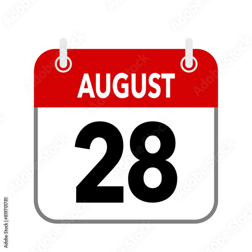 28 August, calendar date icon on white background.