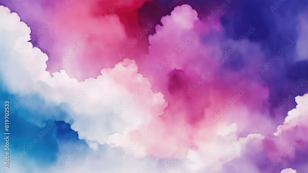 Maroon blue and purple watercolor background abstract puffy clouds in bright colors Maroon blue and purple watercolor background abstract puffy clouds in bright colors