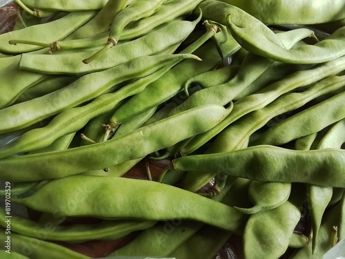 Foto Fresh green runner beans placed together