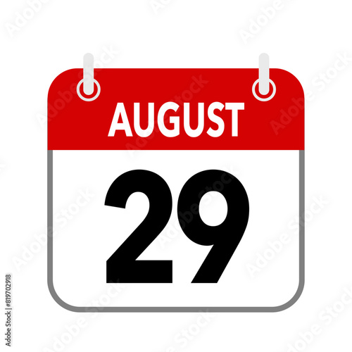 29 August, calendar date icon on white background.