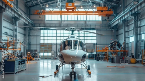 Helicopter maintenance in hangar: ensuring rotorcraft and aircrafts are flight-ready with meticulous mechanical system checks 