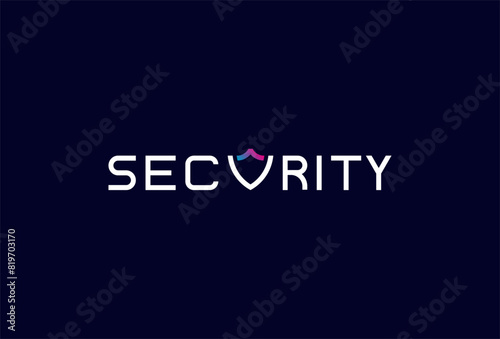 Security Logo, letter V as shield in text Security typography logo, vector illustration