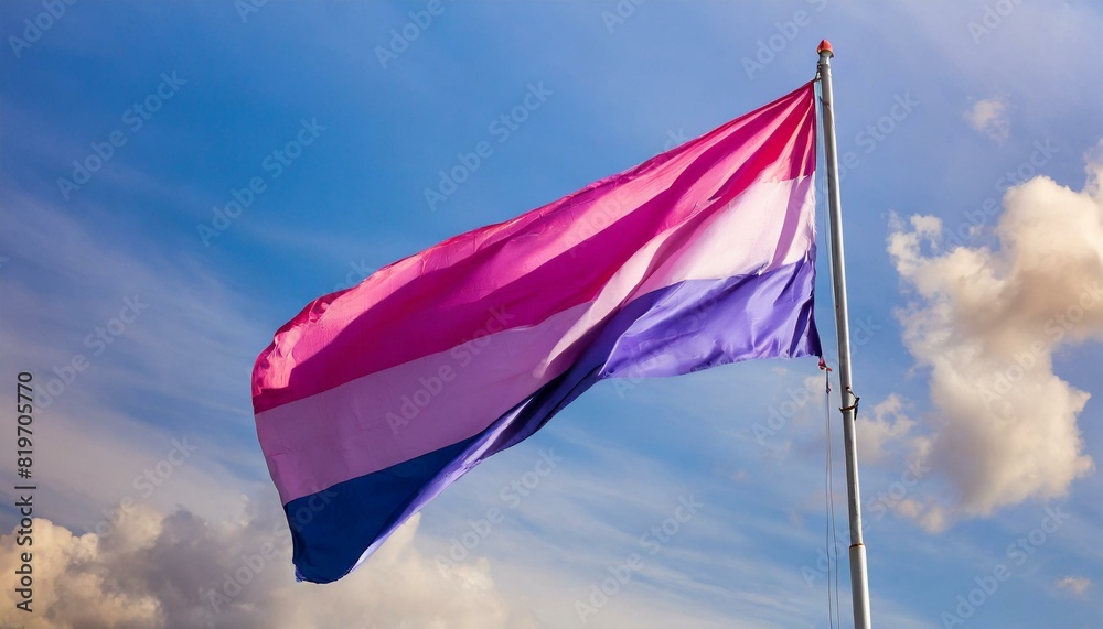 bisexual flag fluttering against blue sky, lgbt pride month bisexual flag fluttering against blue sky, lgbt pride month