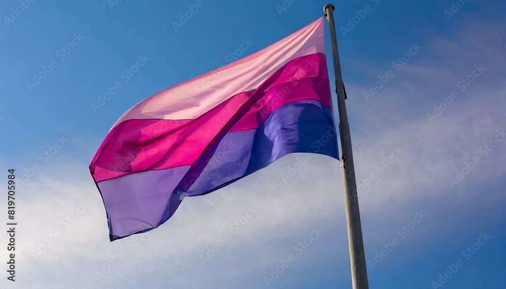 bisexual flag fluttering against blue sky, lgbt pride month bisexual flag fluttering against blue sky, lgbt pride month