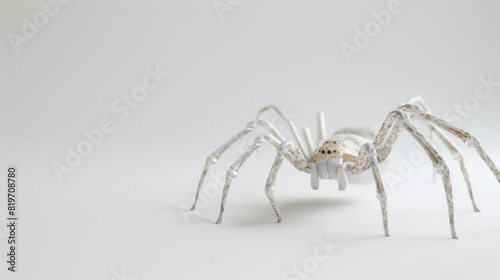 Highly detailed realistic model of a white spider, positioned on a stark white background, highlighting its intricate features.