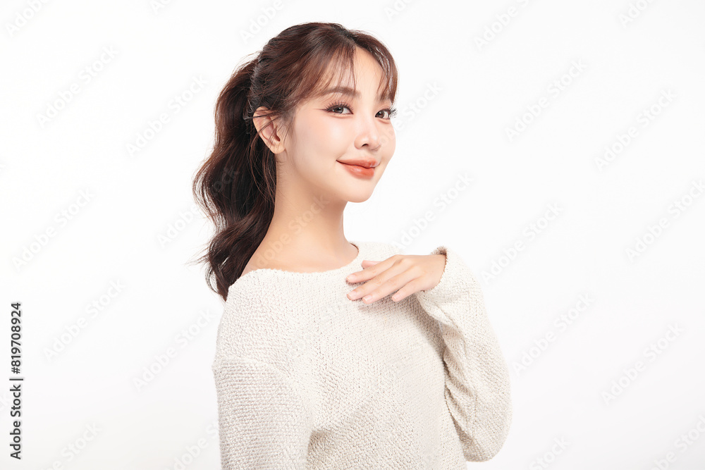 Beautiful young asian woman with clean fresh skin on white background, Face care, Facial treatment, Cosmetology, beauty and spa, Asian women portrait. Beautiful young asian woman with clean fresh skin on white background, Face care, Facial treatment, Cosmetology, beauty and spa, Asian women portrait.