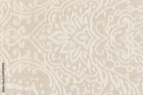 embroidered floral nouveau luxury fabric texture background close up, detailed light neutral color woven bridal linen backdrop, furniture cloth textile material, modern cotton clothing weave pattern