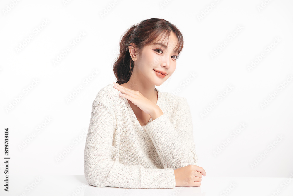 Beautiful young asian woman with clean fresh skin on white background, Face care, Facial treatment, Cosmetology, beauty and spa, Asian women portrait. Beautiful young asian woman with clean fresh skin on white background, Face care, Facial treatment, Cosmetology, beauty and spa, Asian women portrait.