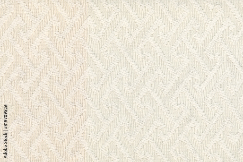 Fototapeta premium embroidered geometric luxury fabric texture background close up, detailed light neutral color woven linen backdrop, furniture cloth textile material, modern cotton clothing weave pattern
