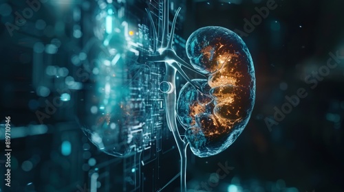 Picture of human kidney Isolated 3D hologram. Medical concept. new technology photo