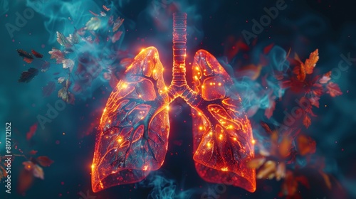 Picture of human lungs Isolated 3D hologram. Medical concept. new technology