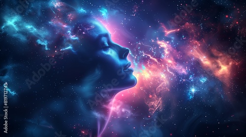 Womans face is surrounded by twinkling stars in the galaxy © Crazy Dark Queen