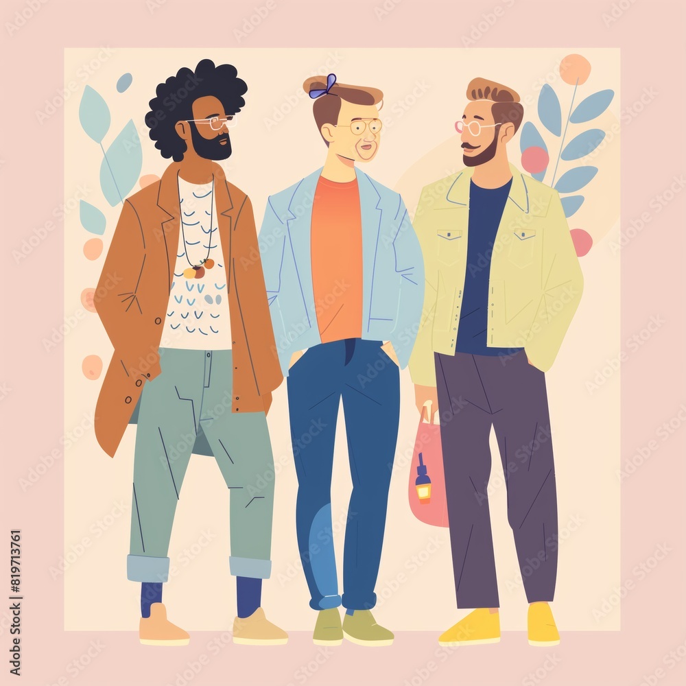 A vector illustration of a diverse group of people in soft pastel colours A vector illustration of a diverse group of people in soft pastel colours