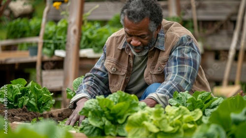 A Senior Man Tending Vegetables