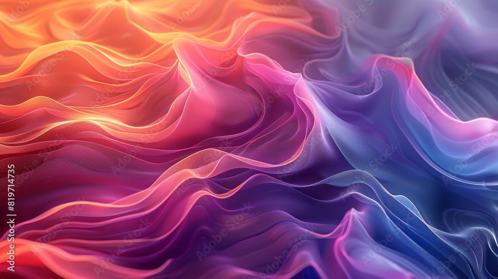 Vibrant abstract background with flowing gradients of orange, pink, and purple, creating a mesmerizing wave-like pattern.