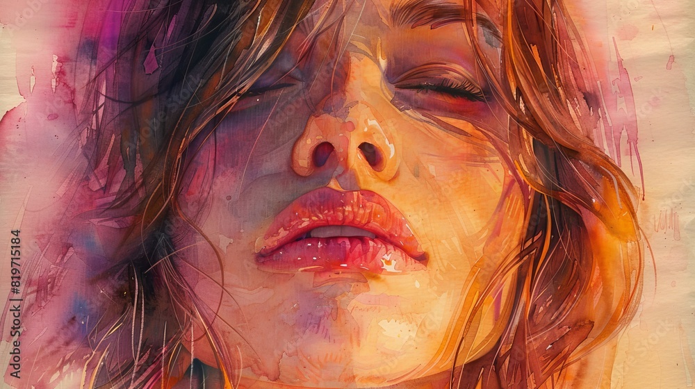 watercolor The image shows a beautiful woman with her eyes closed watercolor The image shows a beautiful woman with her eyes closed