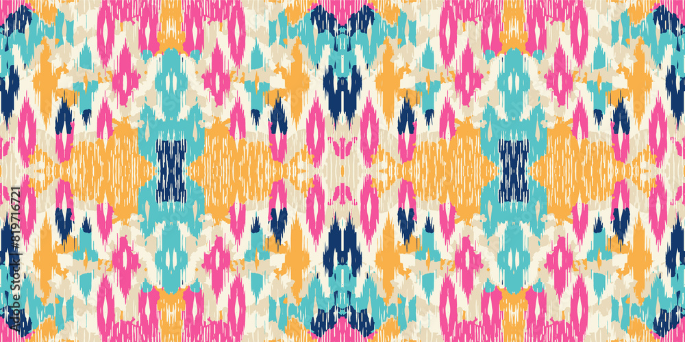 Fototapeta premium Seamless batik pattern,Seamless tribal batik pattern,and Seamless colorful pattern resemble ethnic boho, Aztec,and ikat styles.designed for use in wallpaper,fabric,curtain,carpet,Batik Embroidery