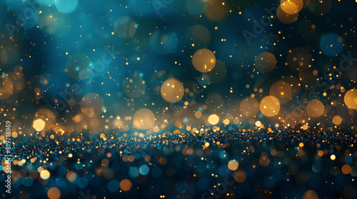 Beautiful abstract shiny light and glitter background, Bokeh image technique capture background with many yellow and blue blurry lights, abstract glitter silver and blue lights background