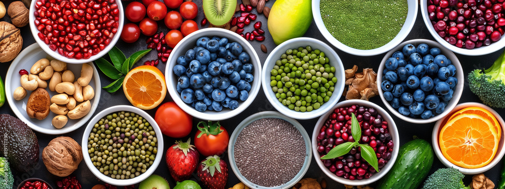 Selection of healthy foods with the concept of detox and clean diet, rich in vitamins, minerals, antioxidants and anti-aging properties, captured from above. Selection of healthy foods with the concept of detox and clean diet, rich in vitamins, minerals, antioxidants and anti-aging properties, captured from above.