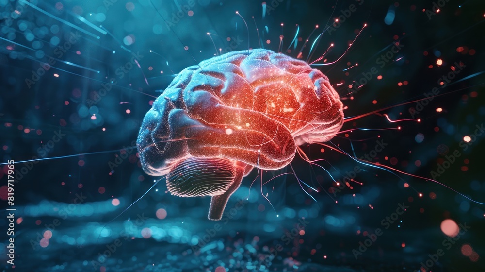 Picture of the human brain and nervous system Isolated 3D hologram. Medical concept. new technology Picture of the human brain and nervous system Isolated 3D hologram. Medical concept. new technology