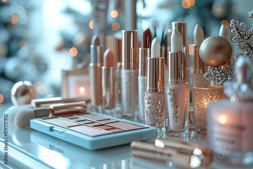 Decorative cosmetics on dressing table in makeup room