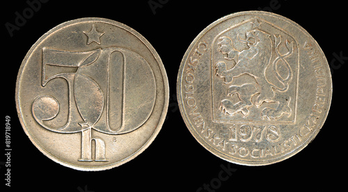 Czechoslovak koruna, haleru denomination coin, old money of czechoslovakia photo