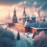 Winter Wonderland: A Majestic Palace Cloaked in Snow Stands Guard Over Red Square in the Heart of Russia Illustrations vector Generative Ai