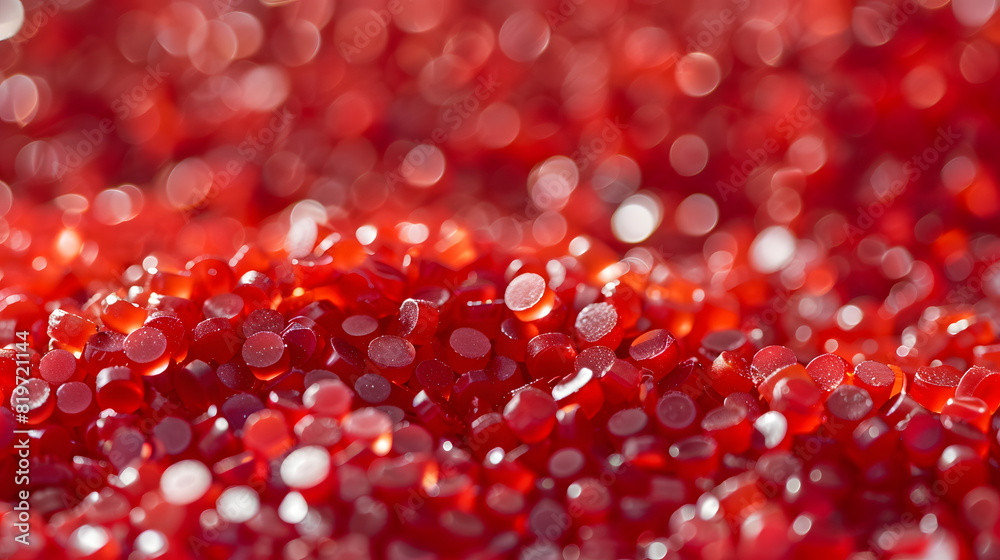 Red Plastic pellets Background Close-up Plastic granules Polymer plastic beads resin polymer Red Plastic pellets Background Close-up Plastic granules Polymer plastic beads resin polymer
