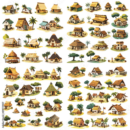 Stunning tropical village houses with thatched roofs and traditional designs. Ideal for game development, concept art, and architectural inspiration.

