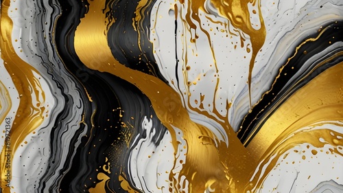 detail of an wall White flowing wall with gold abstract black marble background art paint pattern ink texture watercolor. Elegant wallpaper with an abstract liquid gold design, created with a black br photo