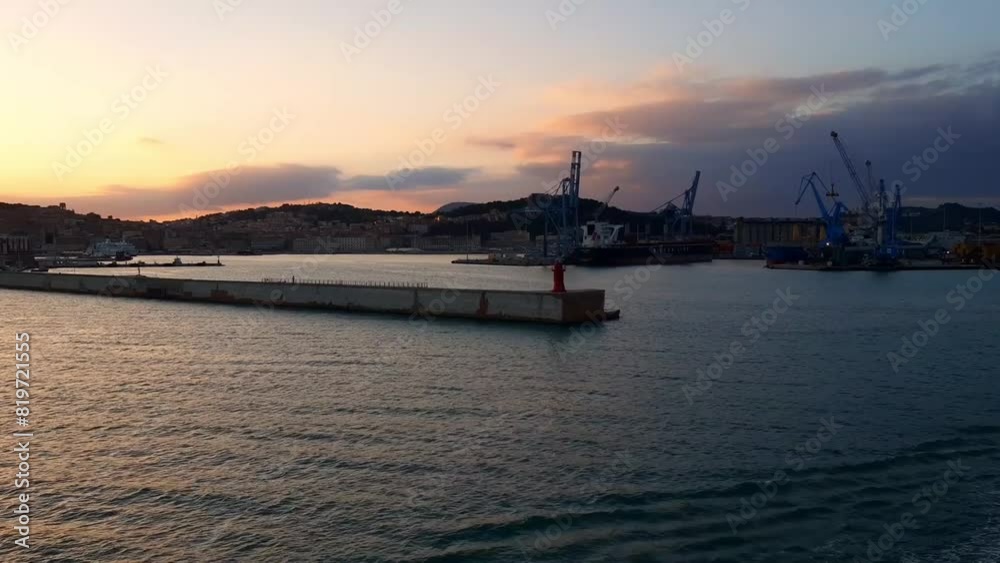 Port of Ancona - Italy - Ferry entering the harbor at sunrise