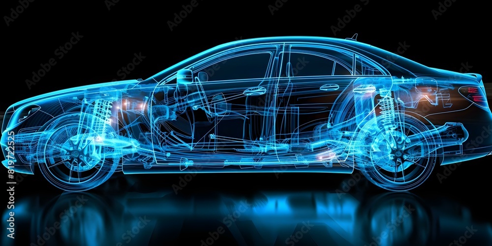 An image showing the internal structure of a cars frame using Xrays