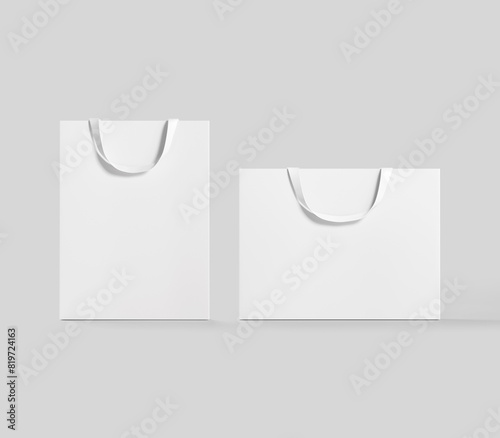 white shopping bag for branding with place for your brand name or text, Mockup, 3d rendering, isolated on light background.