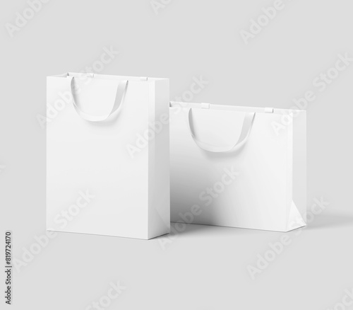 white shopping bag for branding with place for your brand name or text, Mockup, 3d rendering, isolated on light background.
