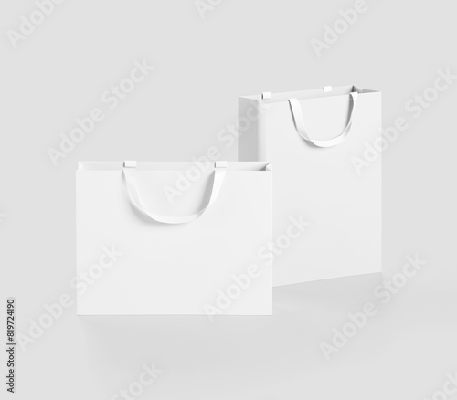 white shopping bag for branding with place for your brand name or text, Mockup, 3d rendering, isolated on light background.