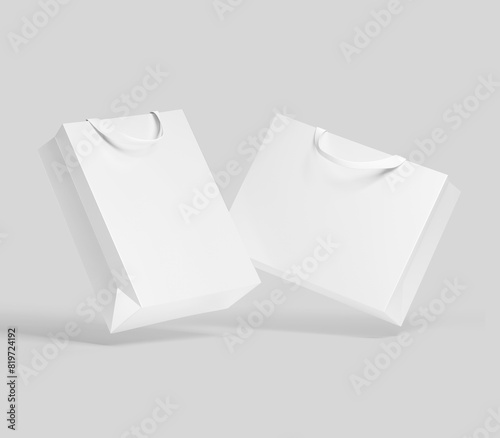 white shopping bag for branding with place for your brand name or text, Mockup, 3d rendering, isolated on light background.