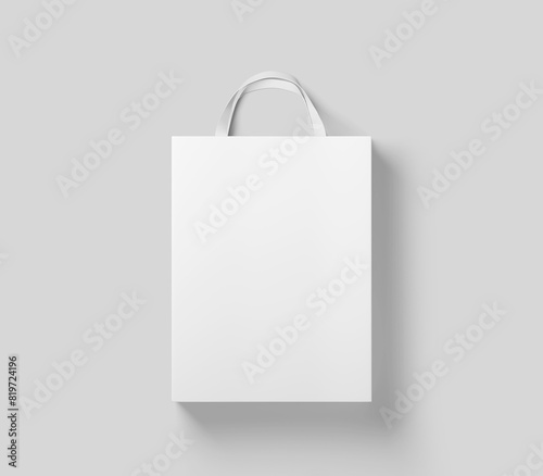 white shopping bag for branding with place for your brand name or text, Mockup, 3d rendering, isolated on light background.
