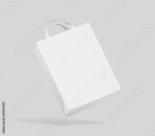 white shopping bag for branding with place for your brand name or text, Mockup, 3d rendering, isolated on light background.