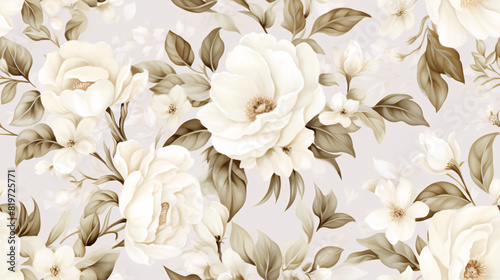 Elegant vintage-inspired watercolor floral design showcasing white roses and intricate foliage  perfect for a luxurious and timeless aesthetic