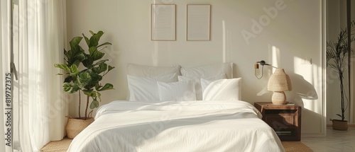 Minimalist bedroom with a white bed and simple decor