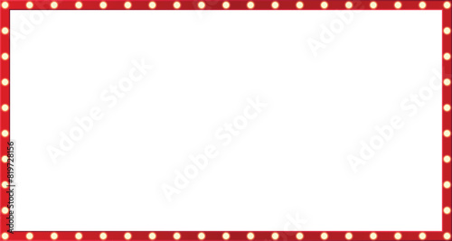 Red retro light box frame border with 15:8 aspect ratio, for web, presentation, thumbnail, cut out, isolated.