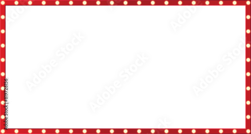 Red retro light box frame border with 15:8 aspect ratio, for 16:9 work project, web, presentation, thumbnail, cut out, isolated.