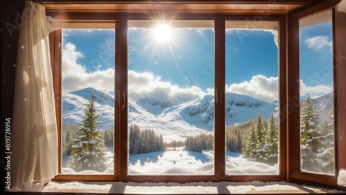 window with snow and clouds