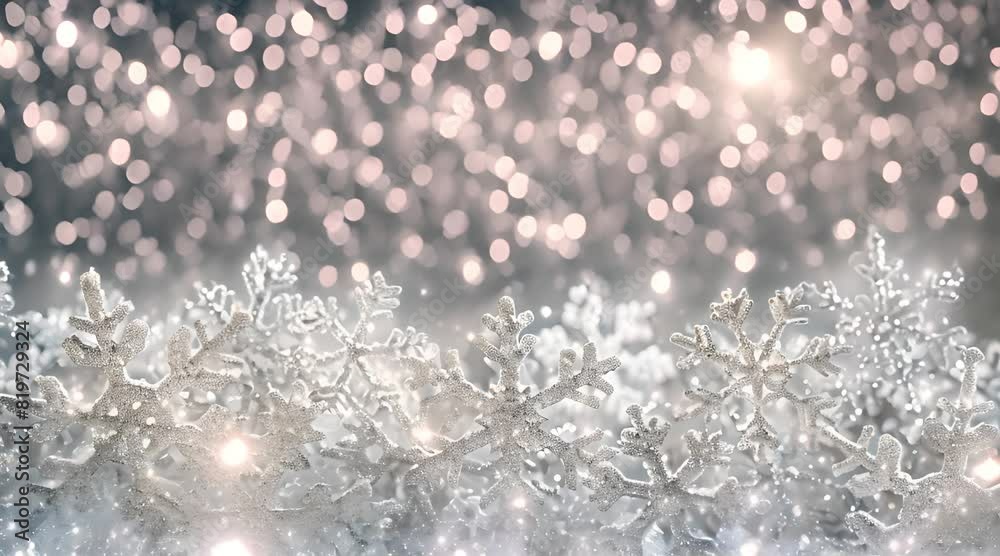 Close-up of glittering snowflakes with a bokeh background, capturing the intricate details and sparkling beauty of the winter season, creating a festive and magical atmosphere Close-up of glittering snowflakes with a bokeh background, capturing the intricate details and sparkling beauty of the winter season, creating a festive and magical atmosphere