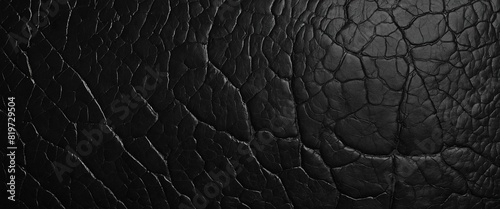 Textured black leather background with cracked pattern photo