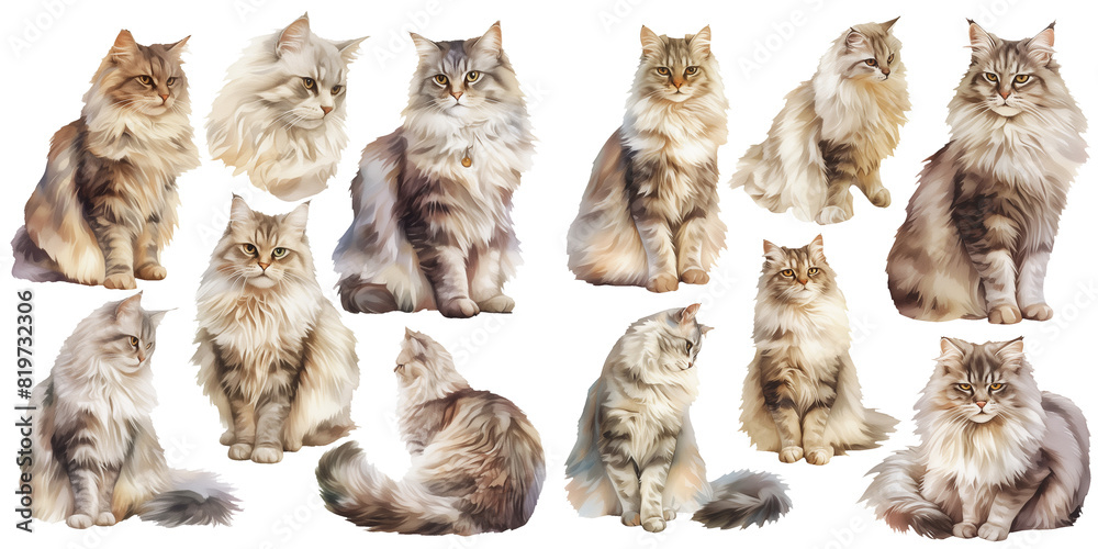 Fototapeta premium siberian cat watercolor illustration clipart.
