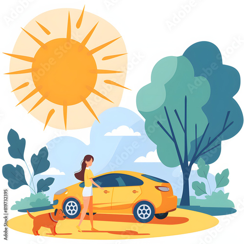 A person rescues a dog trapped in a hot car on a sweltering day isolated on white background  simple style  png 