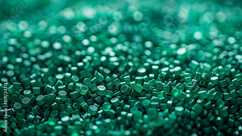 Green Plastic pellets Background Close-up Plastic granules Polymer plastic beads resin polymer