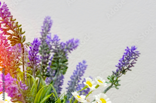 Beautiful blue flowers on a neutral background. Place for text  copyspace. Purple hyacinth flowers